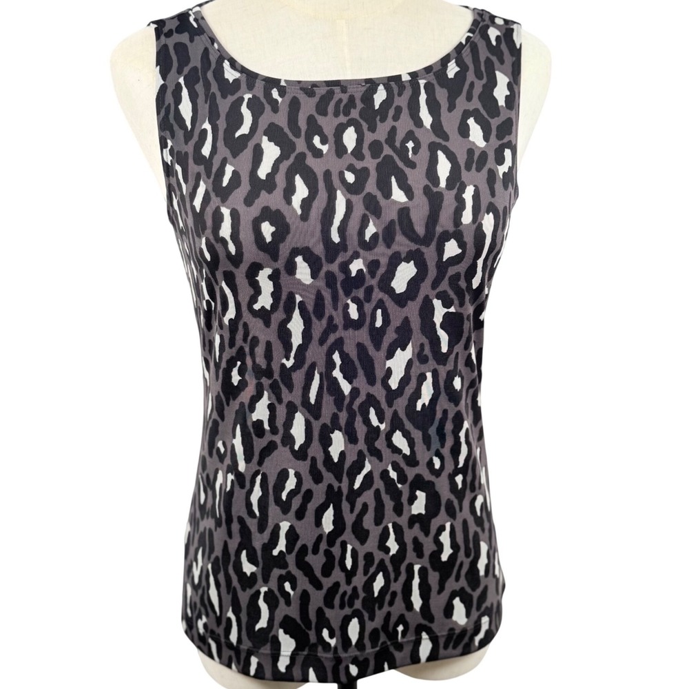 Chicos Additions 0 Small Tank Top Grey Leopard Print Sleeveless Stretch Mob Wife